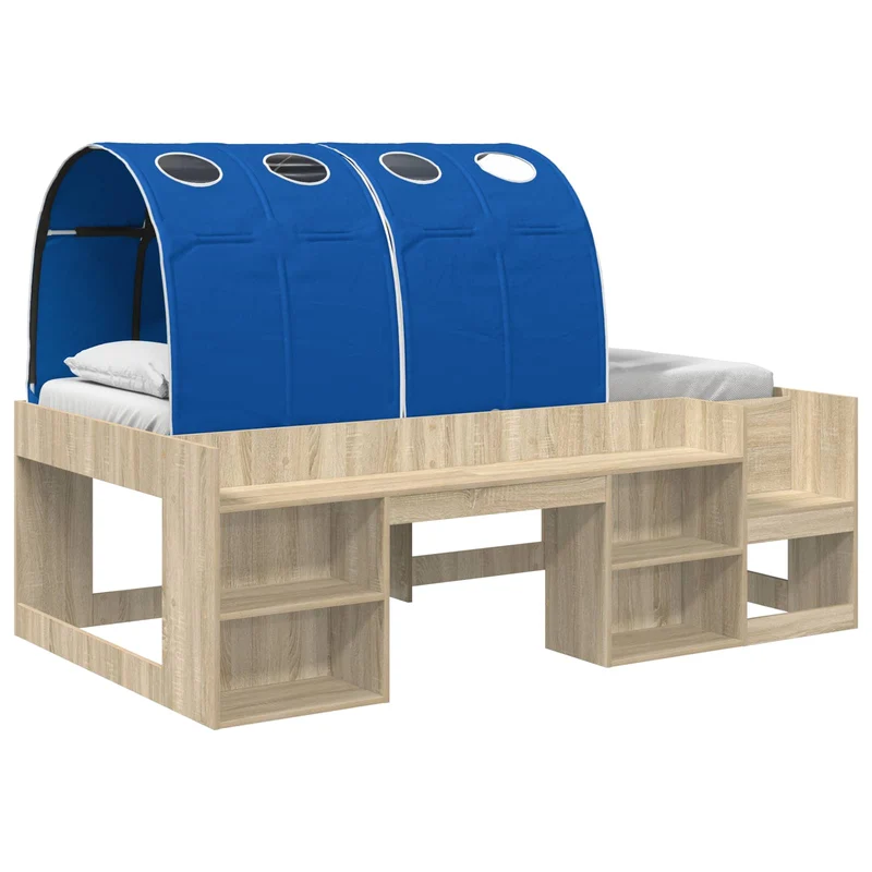 Bed with Tunnel 3 pcs Sonoma Oak and Blue Engineered Wood