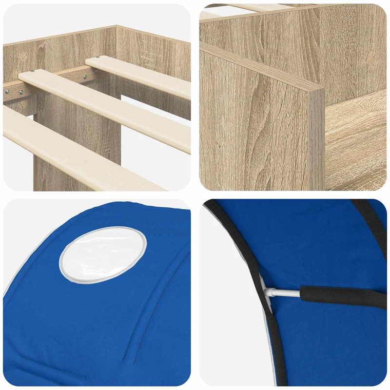 Bed with Tunnel 3 pcs Sonoma Oak and Blue Engineered Wood