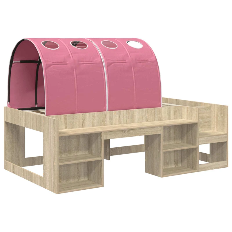 Bed with Tunnel 3 pcs Sonoma Oak and Pink Engineered Wood