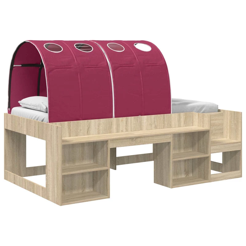 Bed with Tunnel 3 pcs Sonoma Oak and Red Engineered Wood