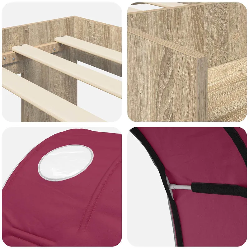Bed with Tunnel 3 pcs Sonoma Oak and Red Engineered Wood