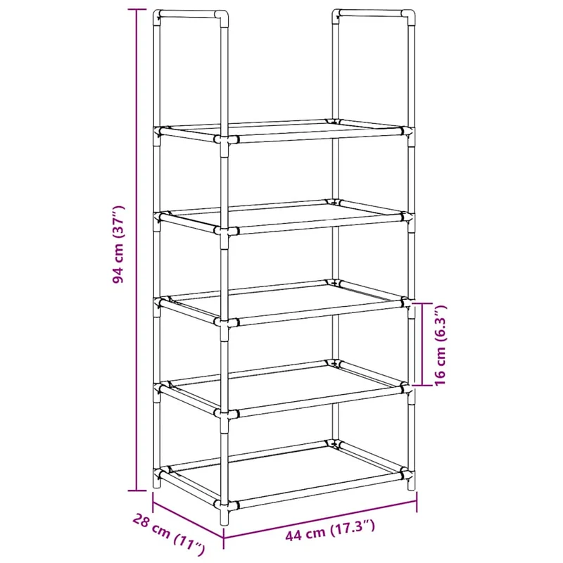 Shoe Rack 5-Tier Black 44x28x94 cm Non-woven Fabric