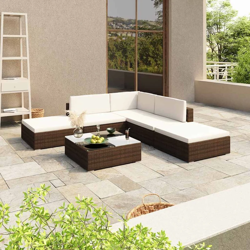 41268 vidaXL 6 Piece Garden Lounge Set with Cushions Poly Rattan Brown