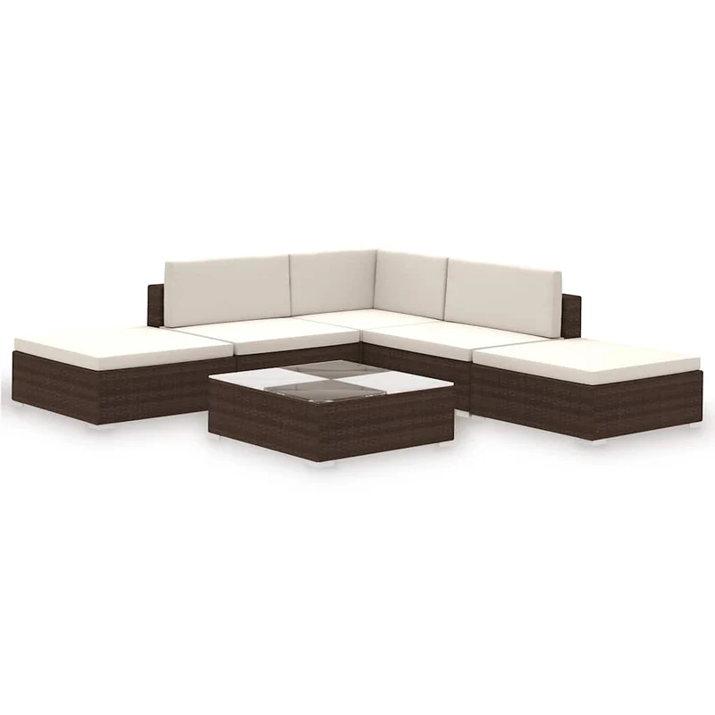 41268 vidaXL 6 Piece Garden Lounge Set with Cushions Poly Rattan Brown