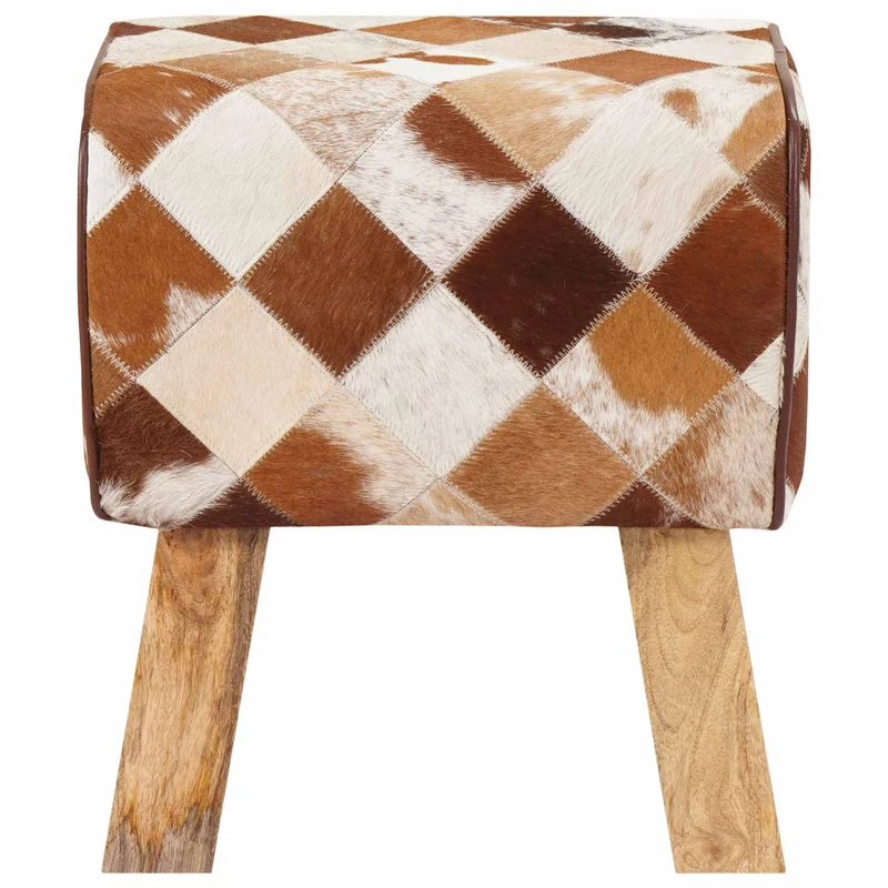 Bench 40 x 30 x 45 cm Real Leather Brown Patchwork