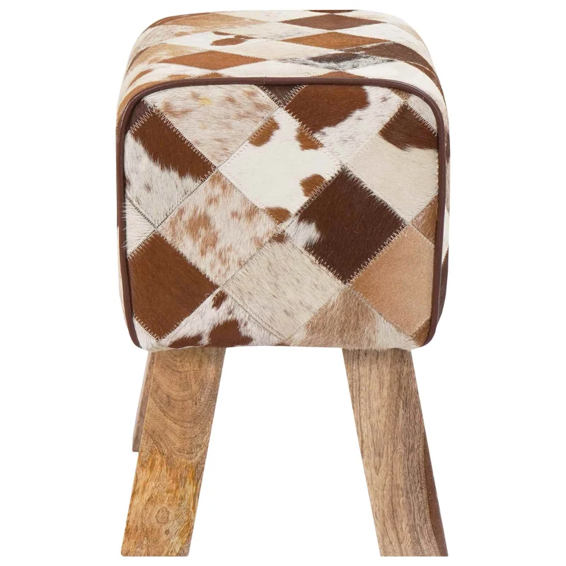 Bench 40 x 30 x 45 cm Real Leather Brown Patchwork