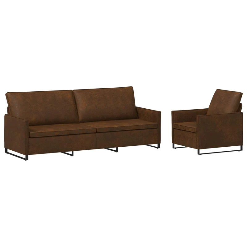 Sofa Set 2 pcs Brown Faux Suede Fabric
