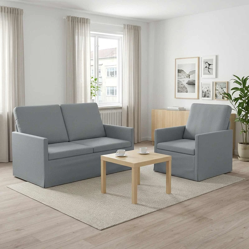 Sofa Set 2 pcs Light Grey Fabric