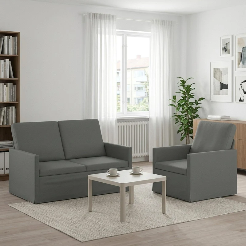 Sofa Set 2 pcs Dark Grey Fabric