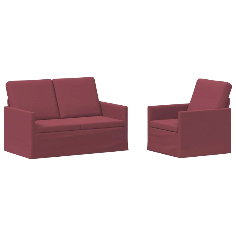 Sofa Set 2 pcs Wine Red Fabric