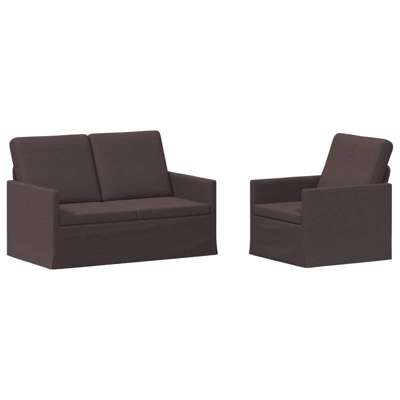 Sofa Set 2 pcs Dark Brown Fabric