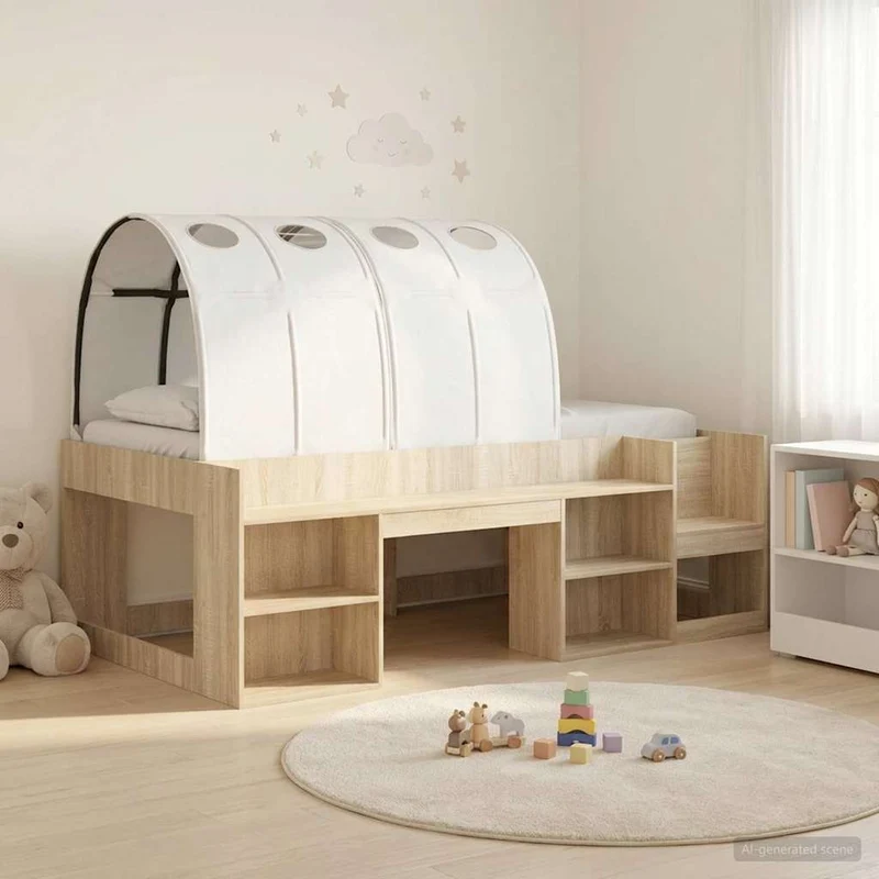 Bed with Tunnel 3 pcs Sonoma Oak and White Engineered Wood