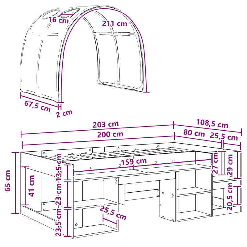 Bed with Tunnel 3 pcs Sonoma Oak and White Engineered Wood