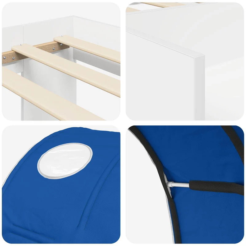 Kids'High Bed Frame with Storage 3 pcs White and Blue