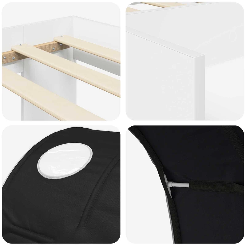 Kids'High Bed Frame with Storage 3 pcs White and Black
