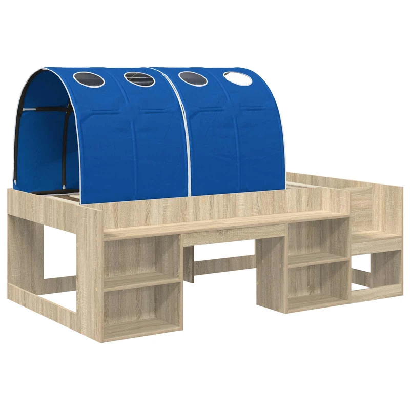 Kids'High Bed Frame with Storage Sonoma Oak and Blue