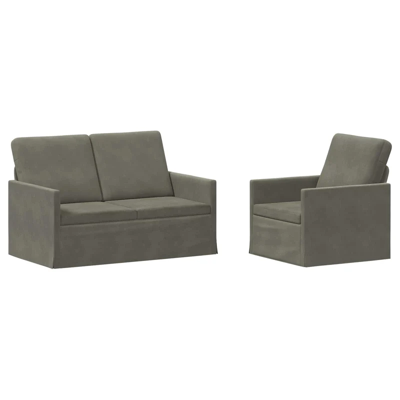 Sofa Set 2 pcs Light Grey Corduroy Fabric