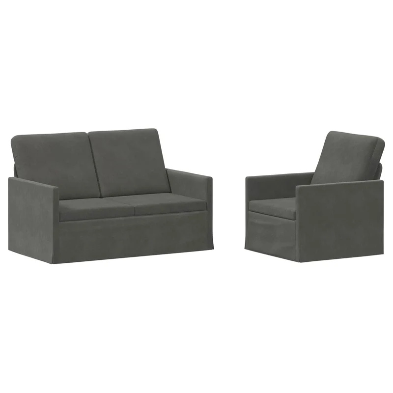 Sofa Set 2 pcs Dark Grey Corduroy Fabric