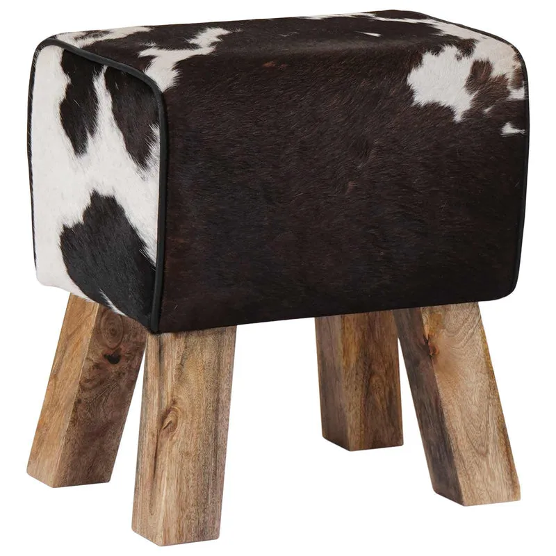 Bench 40 x 30 x 45 cm Real Leather Black and White