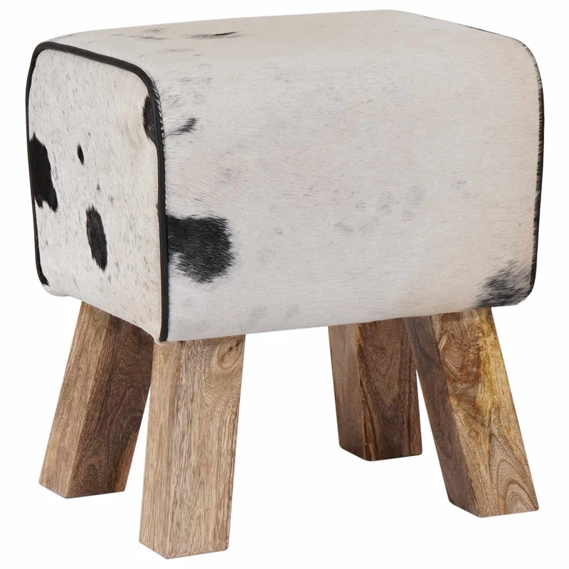 Bench 40 x 30 x 45 cm Real Leather Black and White