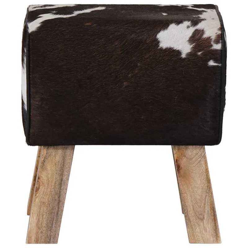 Bench 40 x 30 x 45 cm Real Leather Black and White