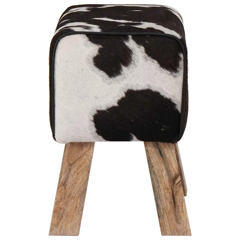 Bench 40 x 30 x 45 cm Real Leather Black and White