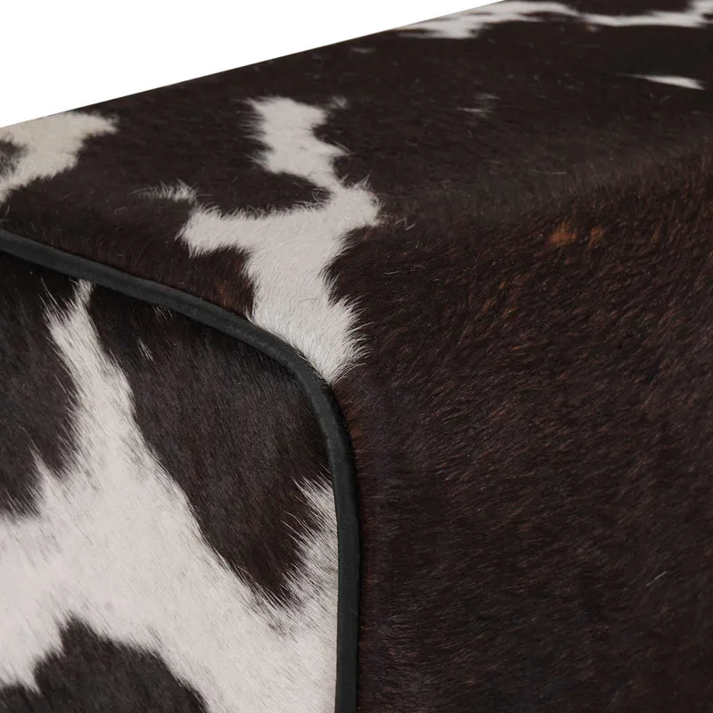 Bench 40 x 30 x 45 cm Real Leather Black and White