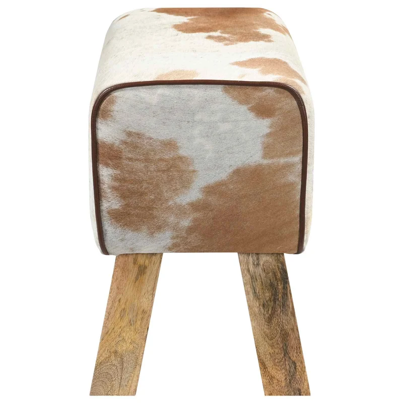 Bench 60 x 30 x 45 cm Real Leather Brown and White