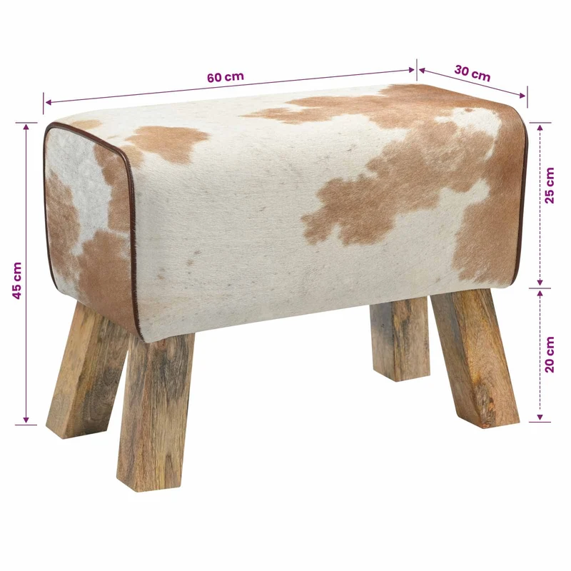Bench 60 x 30 x 45 cm Real Leather Brown and White