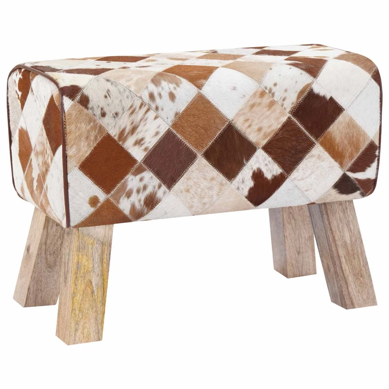 Bench 60 x 30 x 45 cm Real Leather Brown Patchwork