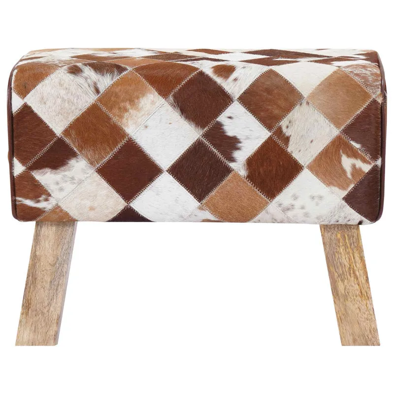 Bench 60 x 30 x 45 cm Real Leather Brown Patchwork