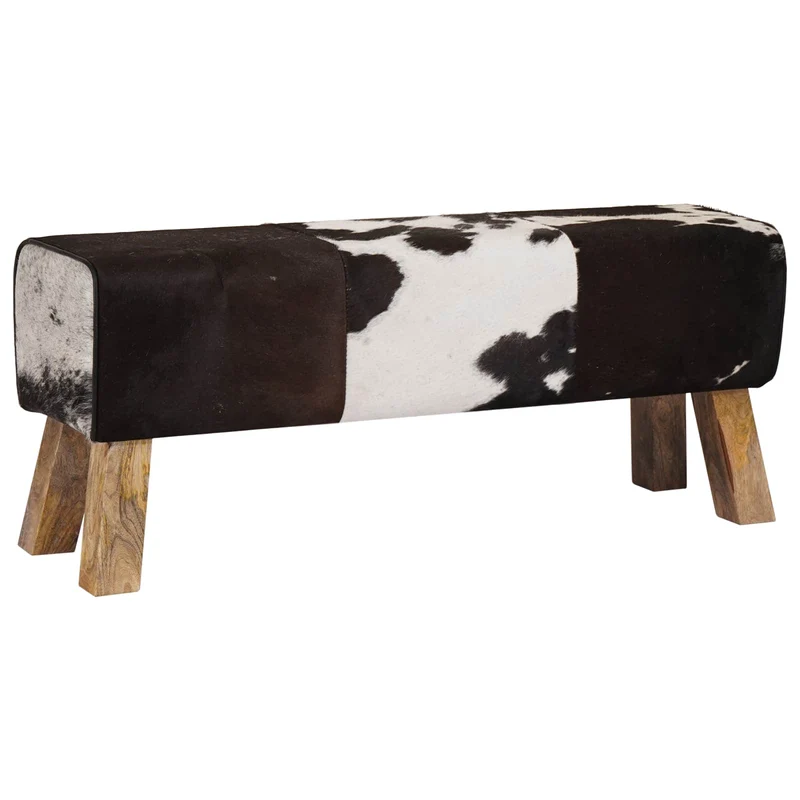 Bench 110 x 30 x 45 cm Real Leather Black and White