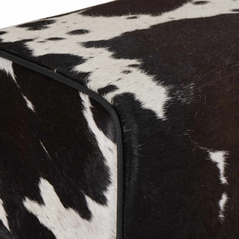 Bench 110 x 30 x 45 cm Real Leather Black and White