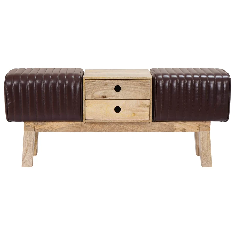 Bench 110 x 30 x 45 cm Real Leather Dark Brown