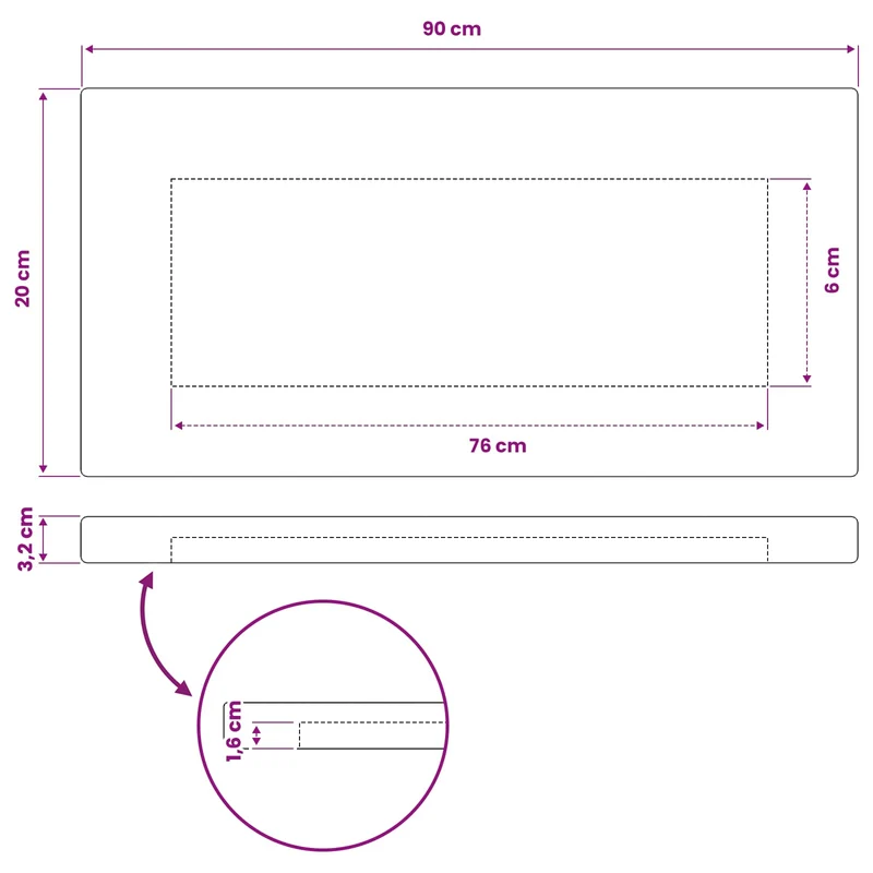 Rectangular Table Top 90 x 20 x 3.2 cm Rectangular