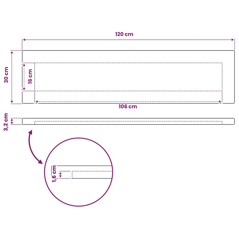 Rectangular Table Top 120 x 30 x 3.2 cm Rectangular