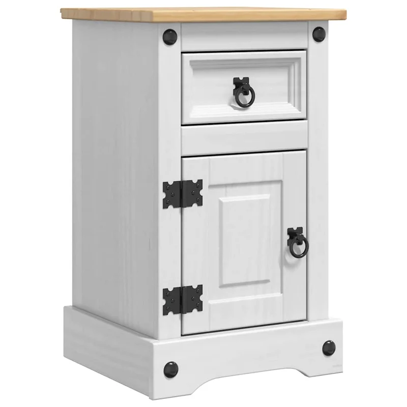 Bedside Table Corona White 35 x 32.5 x 58 cm Solid Pine Wood