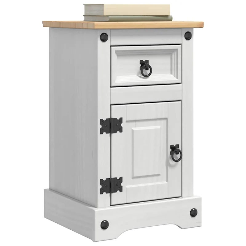 Bedside Table Corona White 35 x 32.5 x 58 cm Solid Pine Wood