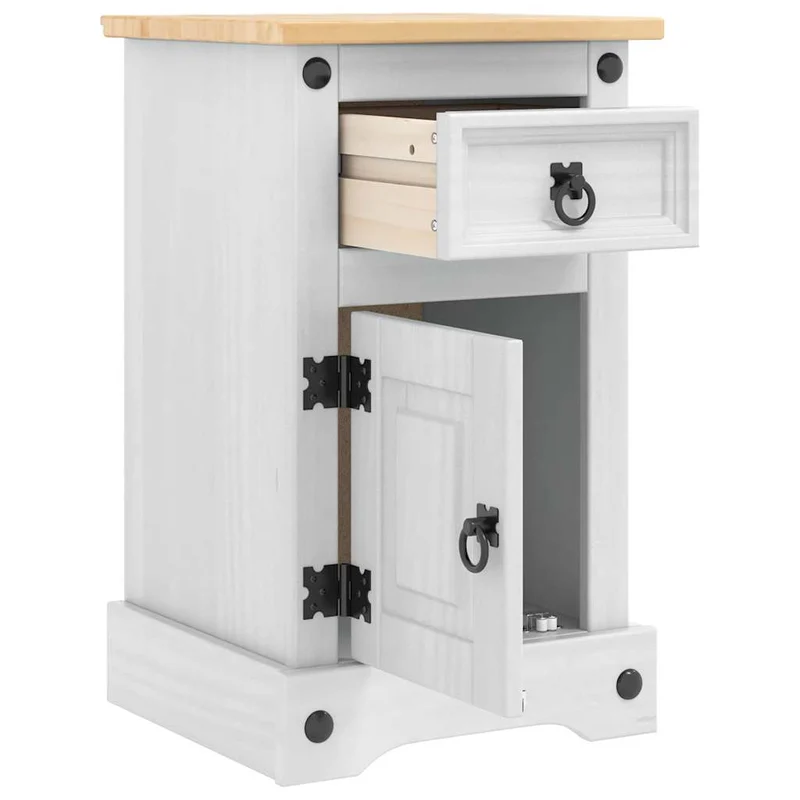 Bedside Table Corona White 35 x 32.5 x 58 cm Solid Pine Wood