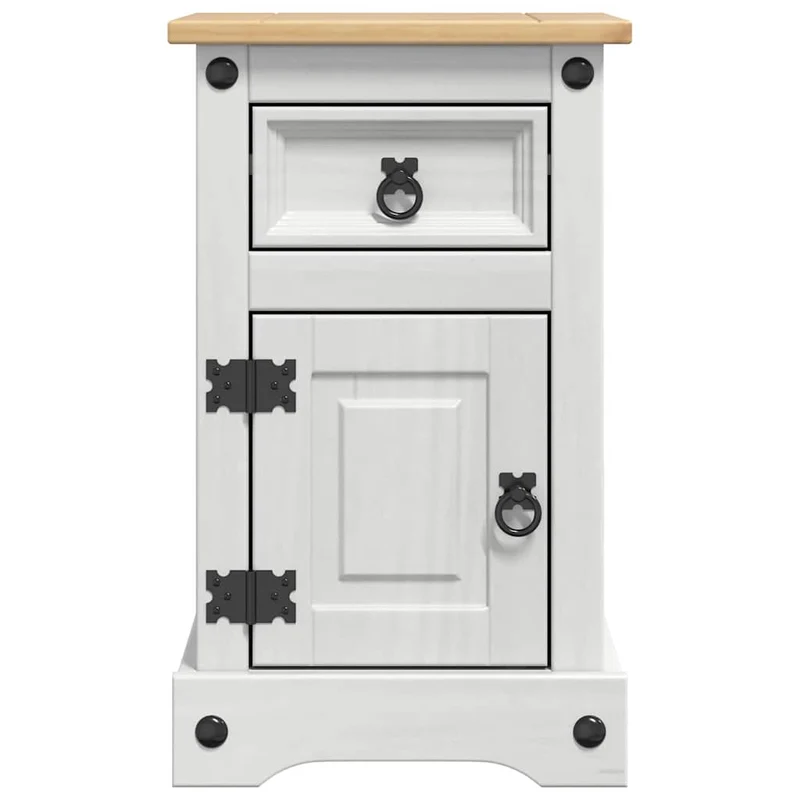 Bedside Table Corona White 35 x 32.5 x 58 cm Solid Pine Wood