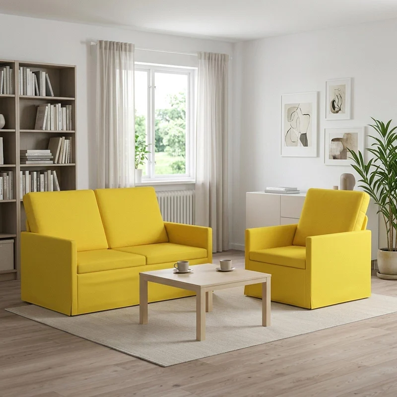 Sofa Set 2 pcs Light Yellow Fabric