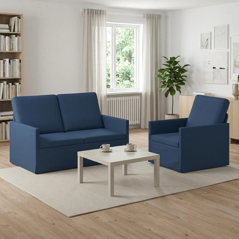 Sofa Set 2 pcs Blue Fabric