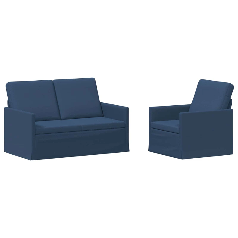 Sofa Set 2 pcs Blue Fabric