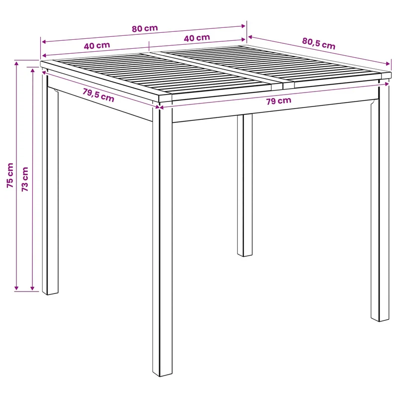 Garden Dinner Table Whitewash 80 x 80.5 x 75 cm