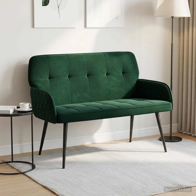 2 Seater Sofa with Metal Legs 2-Seater Dark Green Velvet