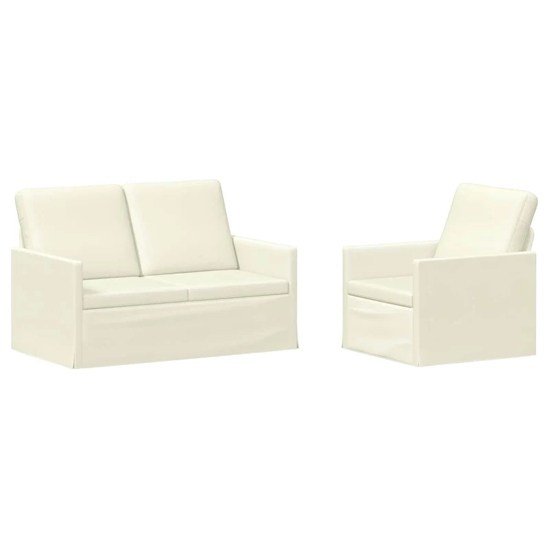 Sofa Set 2 pcs Cream Corduroy Fabric