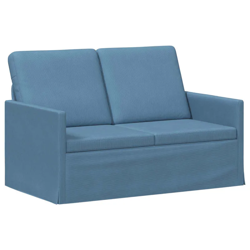 Sofa Set 2 pcs Blue Corduroy Fabric