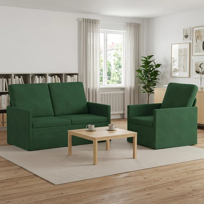 Sofa Set 2 pcs Jungle Green Corduroy Fabric
