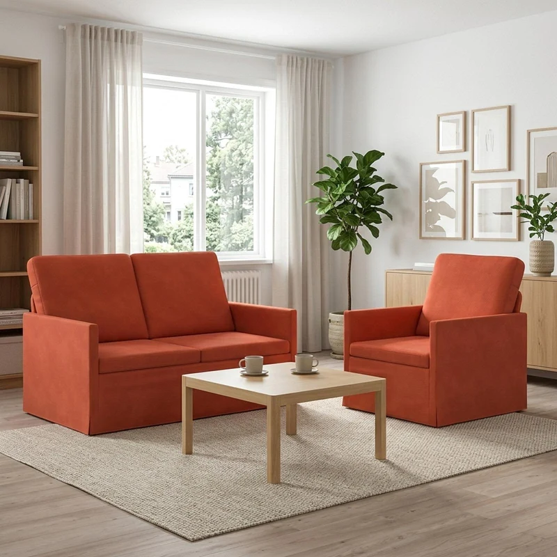 Sofa Set 2 pcs Red Orange Corduroy Fabric