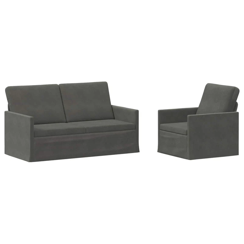 Sofa Set 2 pcs Dark Grey Corduroy Fabric